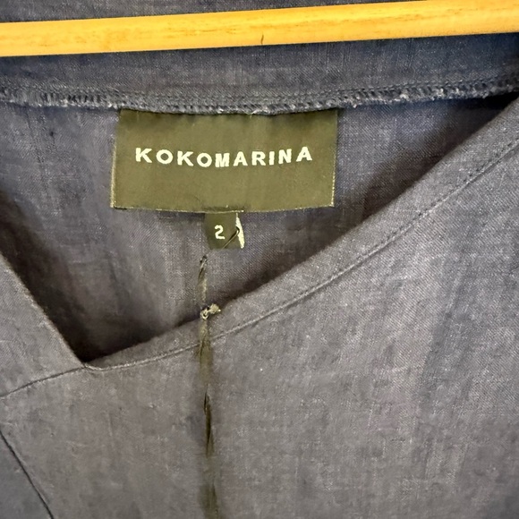 Kokomarina XXL linen Asymmetrical Dress in dark blue palette. - Picture 2 of 11